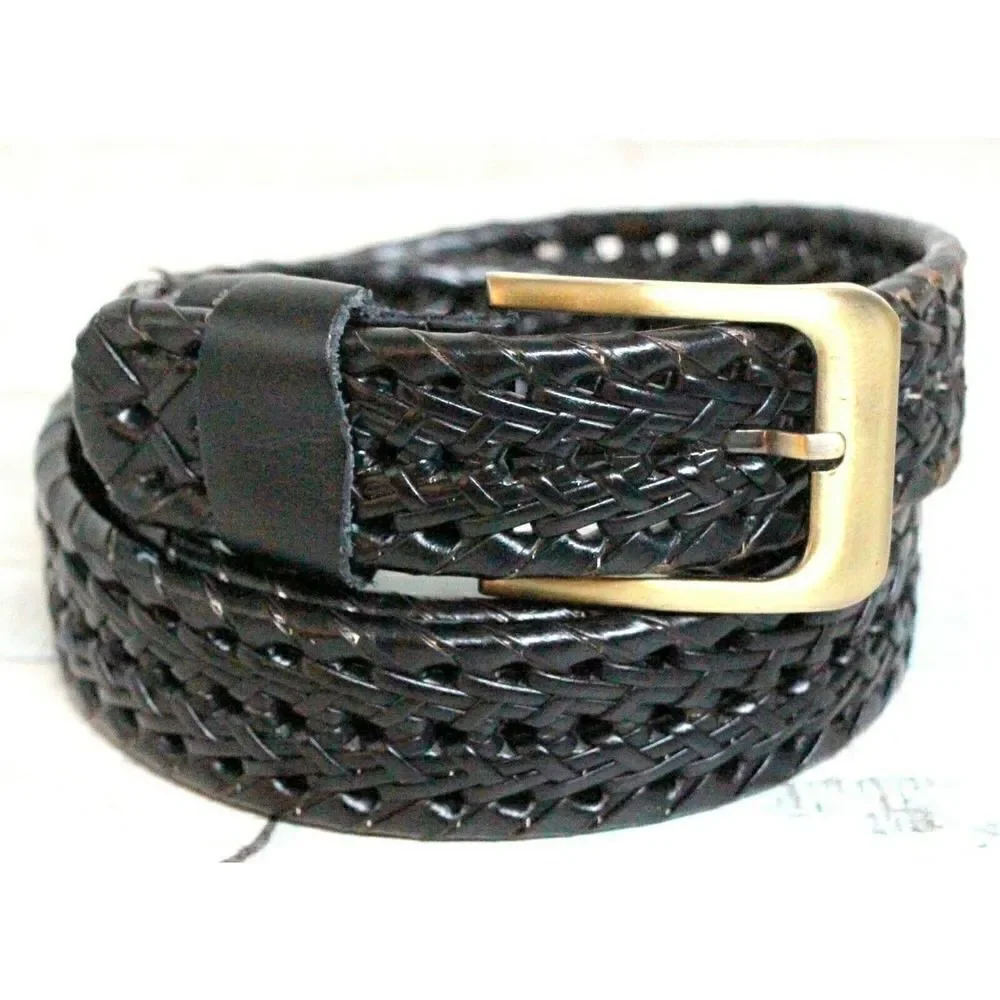 BRAIDED BLACK GENUINE LEATHER 1.25